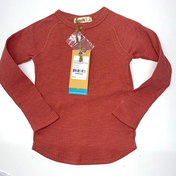 Pastel long sleeve ribbed raglan Tee with Henley color Dusty Rose New unisex - Picture 1 of 6